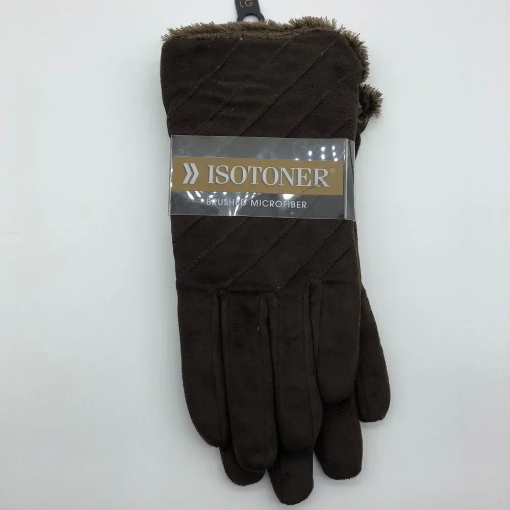 Isotoner Brushed Microfiber Gloves Brown‎ Womens Large NWT